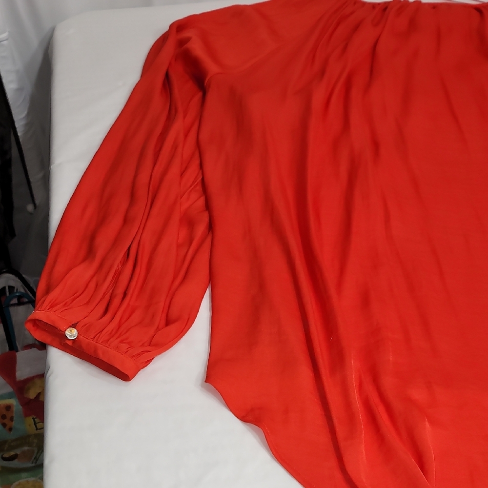 Jennifer Lopez Orange 3/4 Sleeve Tie Front Blouse - Picture 8 of 8